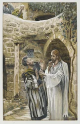 Jesus cura um homem possuído mudo, ilustração da vida de nosso senhor Jesus Cristo (wc sobre grafite no papel)