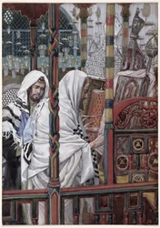 Jesus ensinando na sinagoga, ilustração para a vida de Cristo, c.1886-94 (wc & guache no cartão)