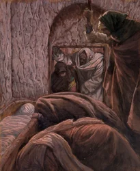 Jesus no túmulo, ilustração para a vida de Cristo, c.1884-96 (wc & guache no cartão)