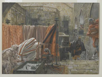 José de Arimatéia pede a Pilatos que implore permissão para remover o corpo de Jesus, ilustração da Vida de Nosso Senhor Jesus Cristo, 1886-94 (wc sobre grafite sobre papel)