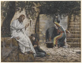 Maria Madalena aos pés de Jesus, ilustração da vida de nosso senhor Jesus Cristo, 1886-94 (wc sobre o grafite no papel)