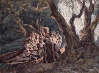 Os anjos e os pastores, ilustração para a vida de Cristo, c.1886-94 (guache sobre papelão)