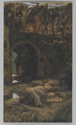 O riacho de Kedron. Ele deve beber do riacho no caminho, ilustração para a vida de Cristo, c.1886-94 (wc e guache no cartão)