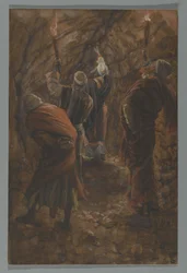 O abismo na rocha na caverna abaixo do Calvário, ilustração da vida de nosso Senhor Jesus Cristo, 1886-94 (wc sobre grafite sobre papel)