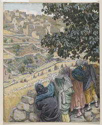 Os discípulos comem trigo, ilustração da vida de nosso Senhor Jesus Cristo (wc sobre grafite sobre papel)