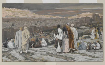 Os discípulos que deixaram o esconderijo Observem de longe em agonia, ilustração da Vida de Nosso Senhor Jesus Cristo, 1886-94 (wc sobre grafite sobre papel)