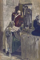 A Primeira Negação de São Pedro - A Primeira Negação de São Pedro - de "A Vida de Nosso Senhor Jesus Cristo" - 1899 por James Tissot - La vie de notre seigneur Jesus Cristo, por Jacques Joseph (Jacques Joseph) Tissot dit James Tissot (1836-1902)