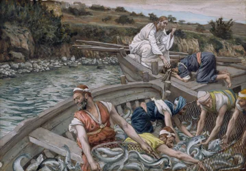 O Primeiro Projecto Milagroso de Peixes, ilustração para A Vida de Cristo, c.1886-94 (wc e guache sobre papelão)