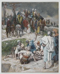 As vestimentas divididas pelos lotes de elenco, ilustração da Vida de Nosso Senhor Jesus Cristo, 1886-94 (wc sobre grafite sobre papel)