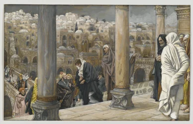 Os Gentios Pedem para Ver a Jesus, ilustração da Vida de Nosso Senhor Jesus Cristo, 1886-94 (wc sobre grafite sobre papel)