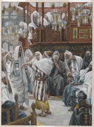 O homem com a mão murcha, ilustração da vida de nosso Senhor Jesus Cristo (wc sobre grafite no papel)
