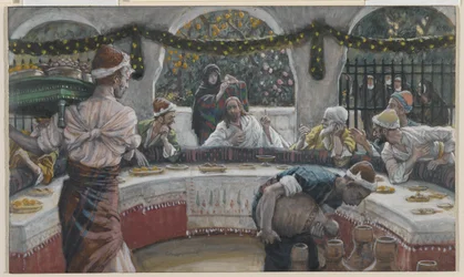 A Refeição na Casa do Fariseu, ilustração da Vida de Nosso Senhor Jesus Cristo (wc sobre grafite sobre papel)
