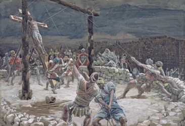O levantamento da cruz, ilustração para a vida de Cristo, c.1886-94 (wc e guache sobre papelão)
