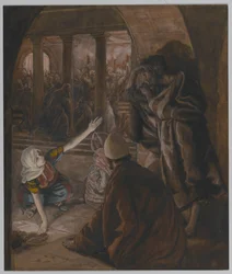 A Terceira Negação de São Pedro - Jesus Olhar de Reprovação, ilustração da Vida de Nosso Senhor Jesus Cristo, 1886-94 (wc sobre grafite sobre papel)