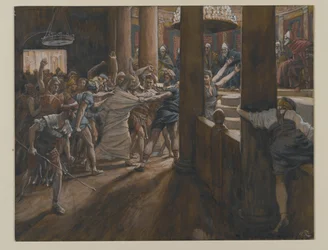 O Tribunal de Anás, ilustração da Vida de Nosso Senhor Jesus Cristo, 1886-94 (wc sobre grafite sobre papel)