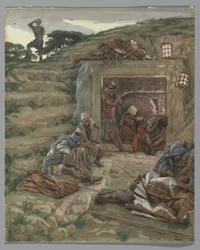 O relógio sobre a tumba, ilustração da vida de nosso Senhor Jesus Cristo, 1886-94 (wc sobre grafite sobre papel)