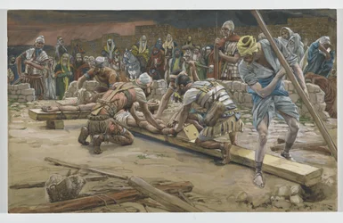 O prego para os pés, ilustração de A Vida de Nosso Senhor Jesus Cristo, 1886-94 (wc sobre grafite sobre papel)