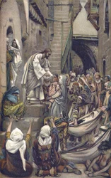 Toda a cidade estava reunida à porta - Toda a cidade estava reunida à porta - desde "A Vida de Nosso Senhor Jesus Cristo" - 1899 por James Tissot - E toda a cidade estava reunida à sua porta - Marcos 1:33 - A Vida de Nosso Senhor Jesus Cristo, por