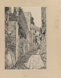 Via Dolorosa, Jerusalém, ilustração da vida de nosso Senhor Jesus Cristo (tinta & grafite no cartão)