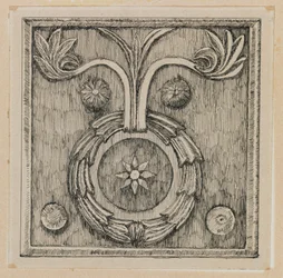 Coroa de flores em baixo-relevo na Mesquita de El-Aksa, ilustração da vida de nosso Senhor Jesus Cristo (tinta sobre papel)