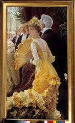 Vestido amarelo: casal elegante durante uma noite social Pintura de Jacques Joseph (Jacques-Joseph) Tissot dit James Tissot (1836-1902) 1878 Sun. 0,9x0,5 m Paris, musee d