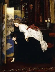 Mulheres jovens olhando objetos japoneses, c.1869-1870