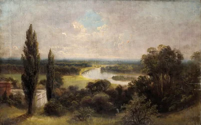 Vista, baixo, sobre, ham, campos, de, topo, de, colina morro