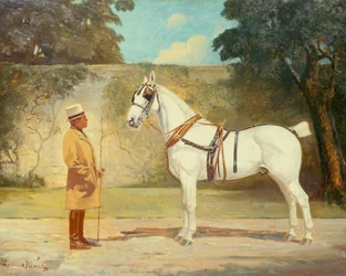 Ambrose Clark com um cavalo de diligência favorito (óleo sobre tela)