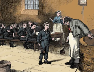 Cena de Oliver Twist, de Charles Dickens, 1836