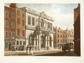 Tholsel, Dublin, 1798 (gravura colorida à mão)