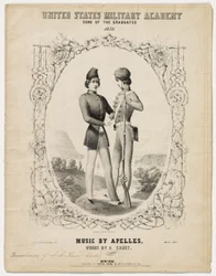 Desenho da capa e partitura para «West Point Song of the Graduates»