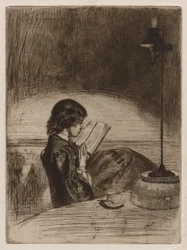 Leitura à luz da lâmpada