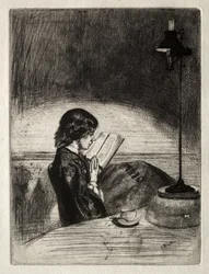 Leitura à luz da lâmpada
