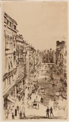 Rua St. James; reprodução litográfica no reverso da gravura "St. James