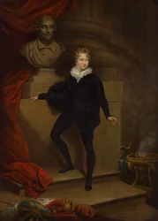 Mestre Betty como Hamlet, antes de um busto de Shakespeare