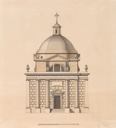 Desenho para um Templo em plano quadrado e com uma Cúpula: Elevação