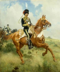 Retrato do Coronel A.G. Lucas, do Suffolk Yeomanry, a cavalo