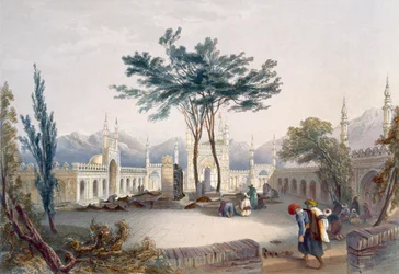 Mesquita de Goolaum Hoossein Huzrut-Jee, o Grande Profeta dos Afghauns, e os Túmulos dos Reis em Kandahar, placa 30 de &39;Cenário, habitantes e fantasias do Afeganistão&39;, gravada por R. Carri