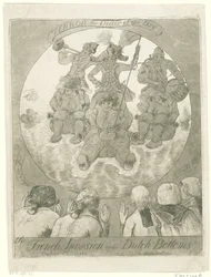 Spotprent op de Franse invasie, 1795 Invasão Francesa sobre Fundos Holandeses. Ombres Chinoises / Terror the Order of the Day (título no objeto)