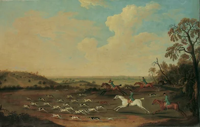 Uma caça em pleno clamor em Quorley, Hampshire, c.1770