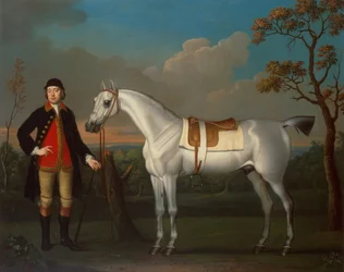 O cavalo de corrida cinzento "Crab" do Duque de Cumberland, segurado por um cavalariço (óleo sobre tela)