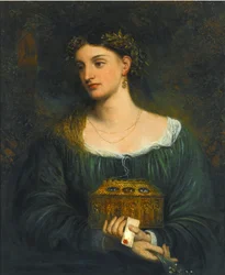 Pinturas pré-rafaelitas : Pandora (Pandore) par Smetham, James (1821-1889), ca. 1865. Óleo sobre tela, 76,5x61. Coleção Particular