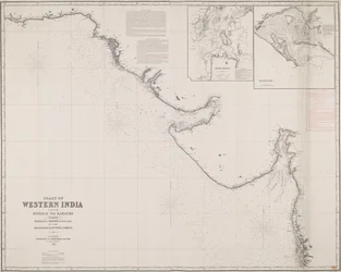 Coast of Western India from Bombay to Karachi (Costa da Índia Ocidental de Bombaim a Carachi), compilado principalmente a partir dos levantamentos efectuados por ordem da honorável Companhia das Índias Orientais