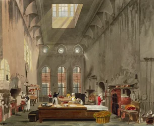 Cozinha, o palácio do St. James, gravado por William James Bennett (1787-1844) de "a história das residências reais" pelo bar de William Henry Pyne (1769-1843). 1819