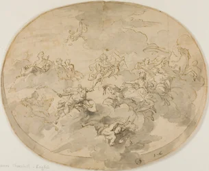 Desenho para o Ceiling Fresco: Apollo e as Musas com Minerva Destruindo a Ignorância