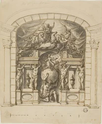 Design para Cenário de Palco (Hampton Court) com Figuras Mitológicas