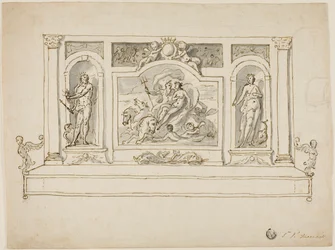Neptuno e Anfitrite ladeados por Júpiter e Juno: desenho para um banco de jardim ou de salão pintado