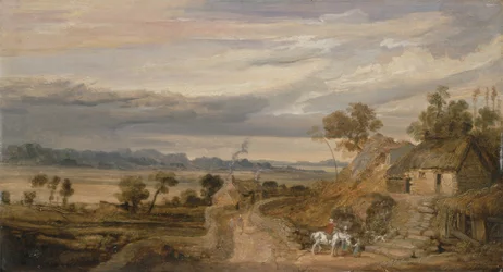 Paisagem com casas de campo, c.1802-07 (óleo no painel)
