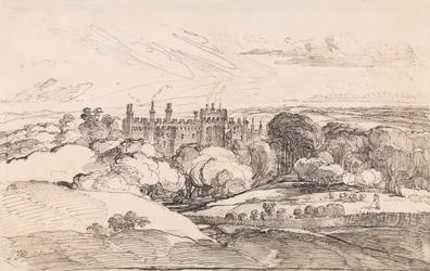 Lea Castle de cima da floresta, 1814 (caneta e tinta preta sobre papel)