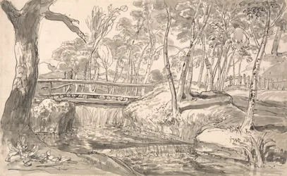Paisagem fluvial com uma queda de água